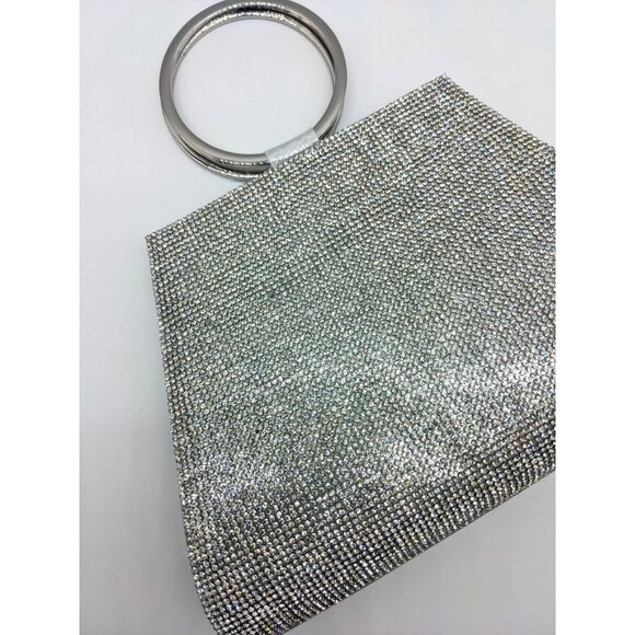 INC Brynnn embellished crystal front bangle handle women's clutch - SILVER - Picture 6 of 11